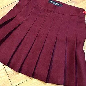 Pleated mini school  girl short skirt pleats maroon preppy XS